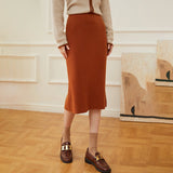 Womens Ribbed Knit Cashmere Skirt High Waist Cashmere Sweater Skirt Caramel XS