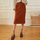 Womens Ribbed Knit Cashmere Skirt High Waist Cashmere Sweater Skirt Caramel XS