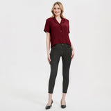 Womens Silk Blouse Shirt Short Sleeve Silk Lady Shirt Blouse Tops Claret S