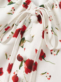 Womens Silk Floral Dress V Neck Silk Midi Dress Flutter Sleeves Silk Dress
