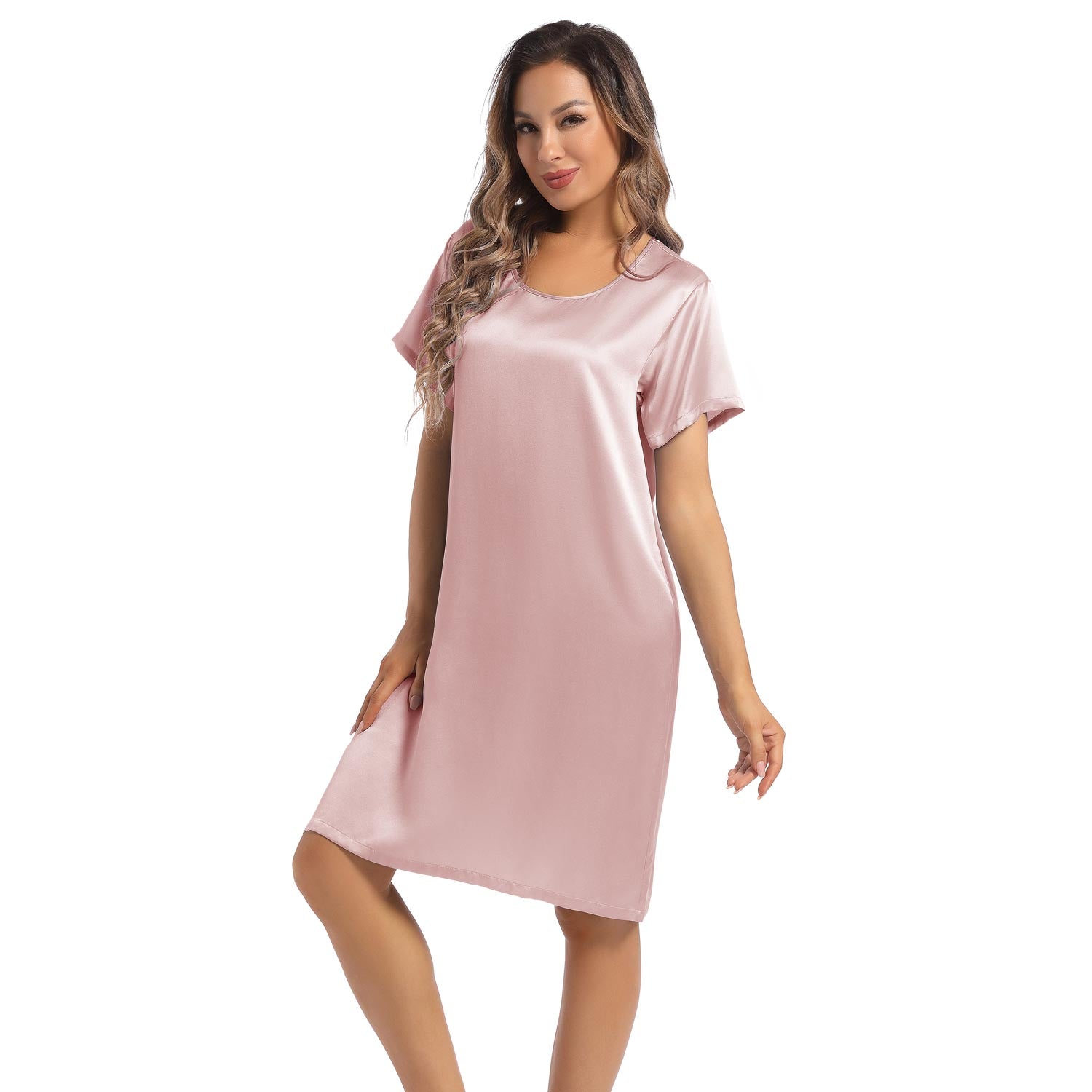 Women Silk Nightgown Short Sleeves Ladies Silk Night Dress - slipintosoft