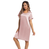 Women Silk Nightgown Short Sleeves Ladies Silk Night Dress - slipintosoft