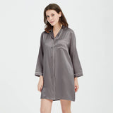 Womens Silk Sleep Shirt Silk Long Sleeve Nightshirt Button Down Silk Pajama Top Dress - slipintosoft