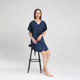 Elegant V Neck Silk Nightgown with belt Women Short Sleeves Luxury Nightwear Silk Dress - slipintosoft