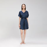 Elegant V Neck Silk Nightgown with belt Women Short Sleeves Luxury Nightwear Silk Dress - slipintosoft