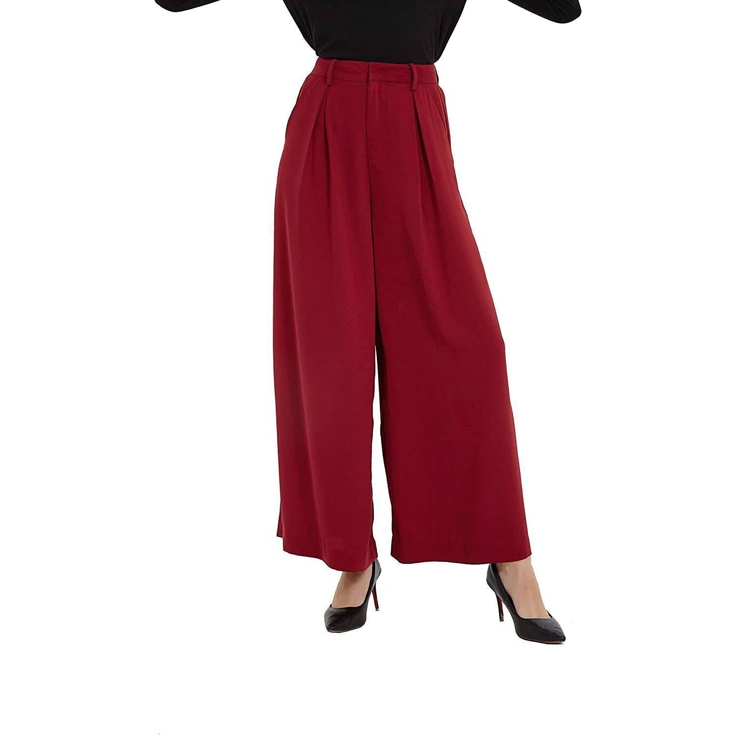 Women High Waist Casual Silk Wide Leg Long Palazzo Pants Trousers - slipintosoft