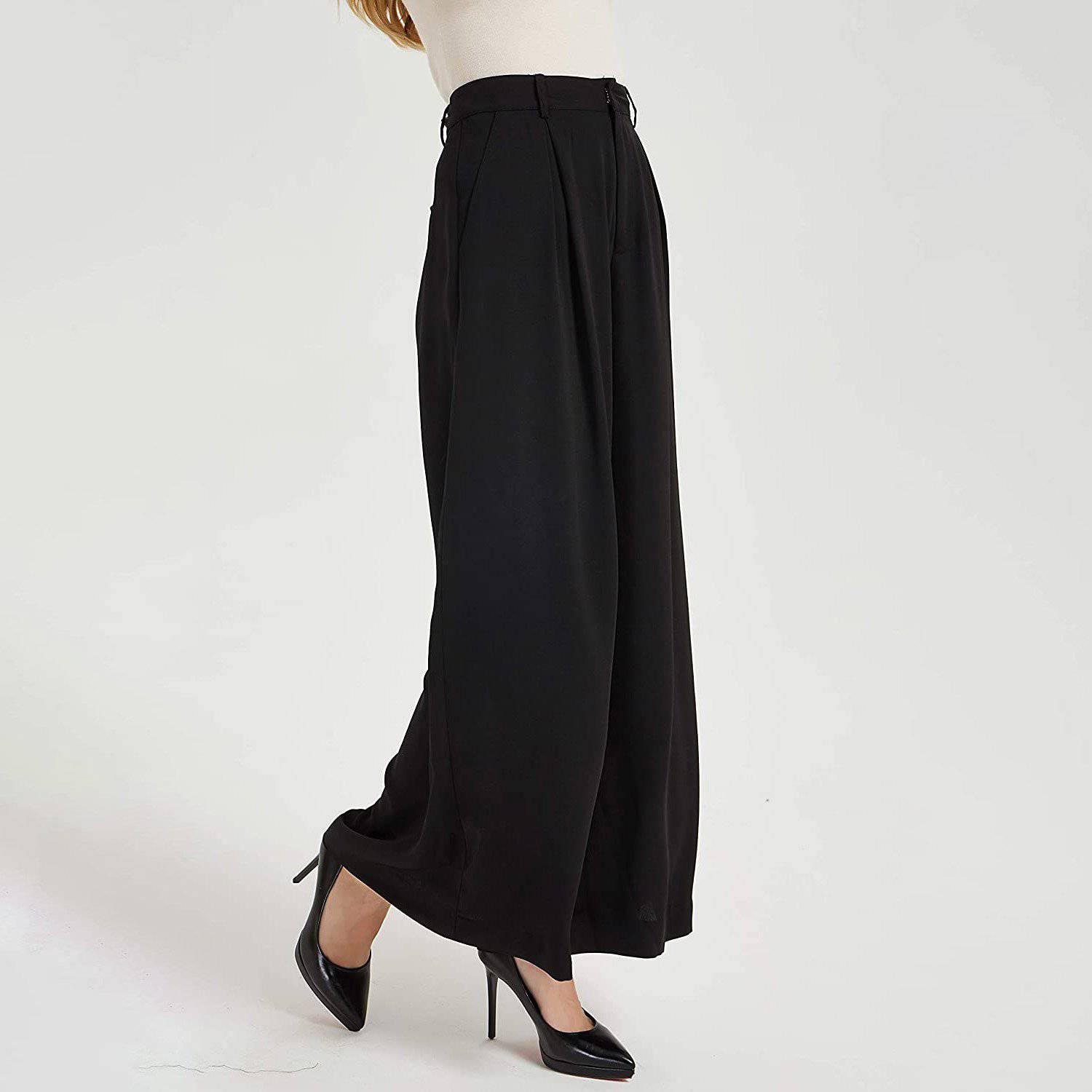 Women High Waist Casual Silk Wide Leg Long Palazzo Pants Trousers - slipintosoft