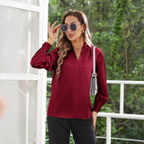 Women's Long Sleeves V Neck Silk Blouse - slipintosoft