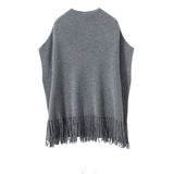 Women's Sleeveless Pure Cashmere Sweater Long Cashmere Shawl with Tassels One Size - slipintosoft