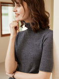 womens slim fit cashmere sweater short sleeve turtleneck cashmere blouse - slipintosoft