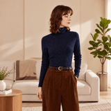 Womens Speckled Cashmere Sweater Long Sleeve Turtleneck Cashmere Pullover Navy Blue XS