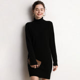 Womens Turtleneck Cashmere Dress Long Sleeve Knit Mini Sweater Dress Black XS