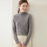 Womens Turtleneck Cashmere Sweater Chevron Knit Cashmere Pullover Gray XS