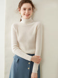 Womens Turtleneck Cashmere Sweater Long Sleeve Cashmere Tops Multi Colors Ivory XS