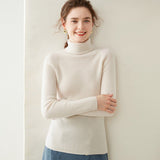 Womens Turtleneck Cashmere Sweater Long Sleeve Cashmere Tops Multi Colors Ivory XS