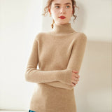 Womens Turtleneck Cashmere Sweater Long Sleeve Cashmere Tops Multi Colors Camel XS