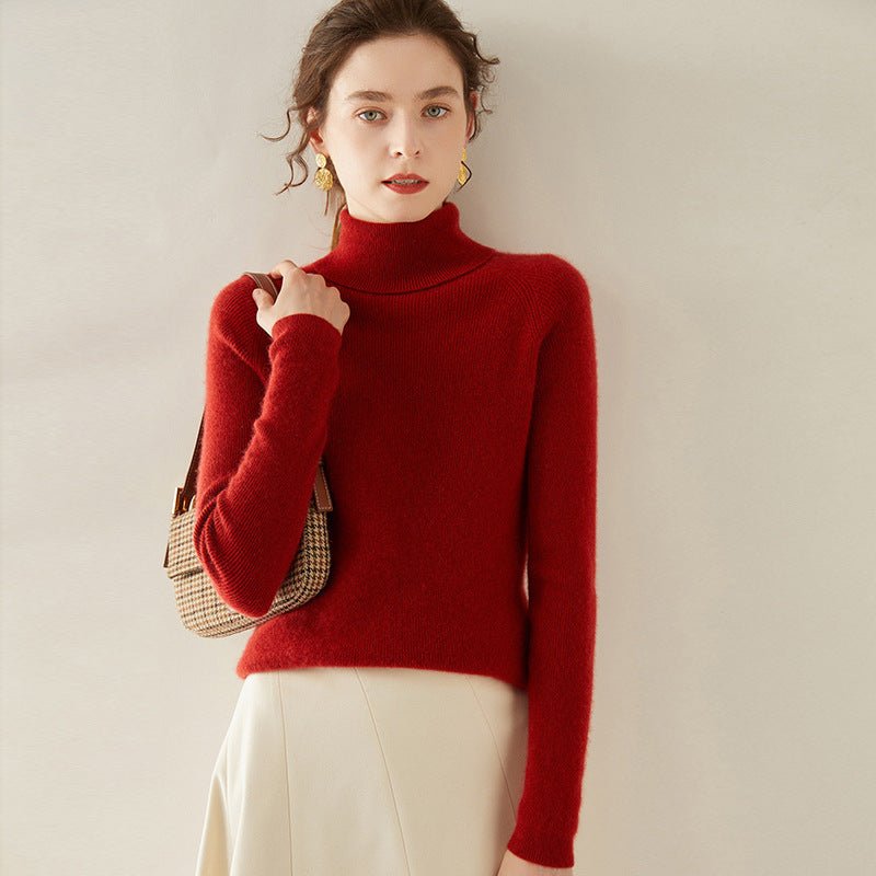 Womens Turtleneck Cashmere Sweater Long Sleeve Cashmere Tops Multi Colors Claret XS
