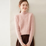 Womens Turtleneck Cashmere Sweater Textured Cashmere Knit Pullover Multi Colors Pink XS