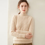 Womens Turtleneck Cashmere Sweater Textured Cashmere Knit Pullover Multi Colors Beige XS