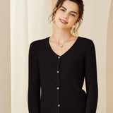 Women's V-Neck Button Cashmere Cardigan Long Sleeve Cashmere Cardigan - slipintosoft