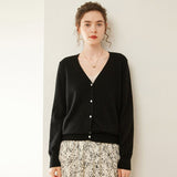 Womens V-Neck Cashmere Cardigan Button Front Cashmere Sweater Black XS