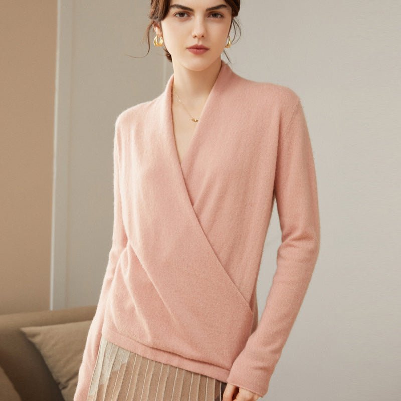 Women's Wrapped Pure Cashmere V Necked Soft Sweaters - slipintosoft