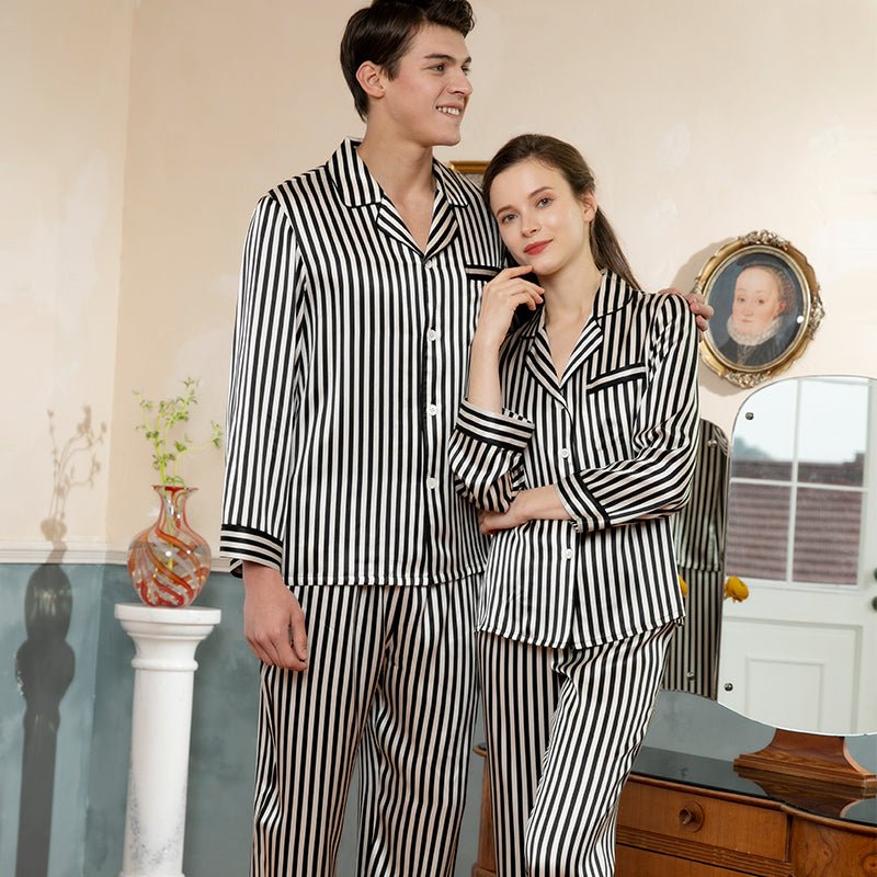 Conjunto de pijama seda rayas largas para pareja Pijamas seda