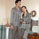 Conjunto de pijama de seda de rayas largas para pareja Pijamas a juego de seda