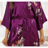 100% Long Silk Kimono Robe for Women Cherry Blossom Printing Luxury Mulberry Silk Robe - slipintosoft