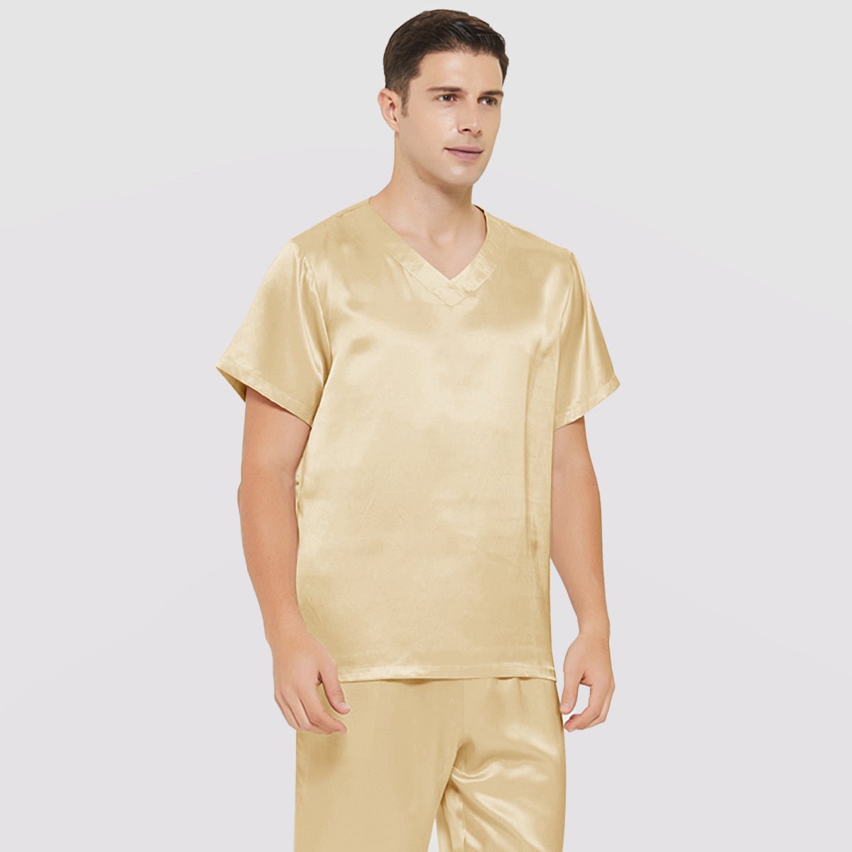 100% Mulberry Silk Short Mens Silk Pajama Set Summer Silk Sleepwear Two-Piece Pajamas Set - slipintosoft