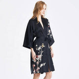 100% Short Silk Kimono Robe for Women's Cherry Blossom Pure Silk Robes - slipintosoft