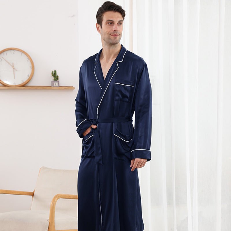 Albornoz de seda de manga larga de 22 Momme para hombre, albornoz de lujo de seda pura, ropa de dormir
