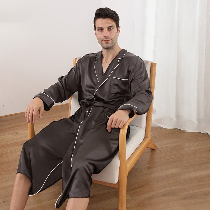 Albornoz de seda de manga larga de 22 Momme para hombre, albornoz de lujo de seda pura, ropa de dormir