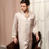Los pijamas de seda clásicos fijaron para la ropa de noche de seda de lujo de las mangas largas de 19m m de los hombres