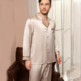 Los pijamas de seda clásicos fijaron para la ropa de noche de seda de lujo de las mangas largas de 19m m de los hombres
