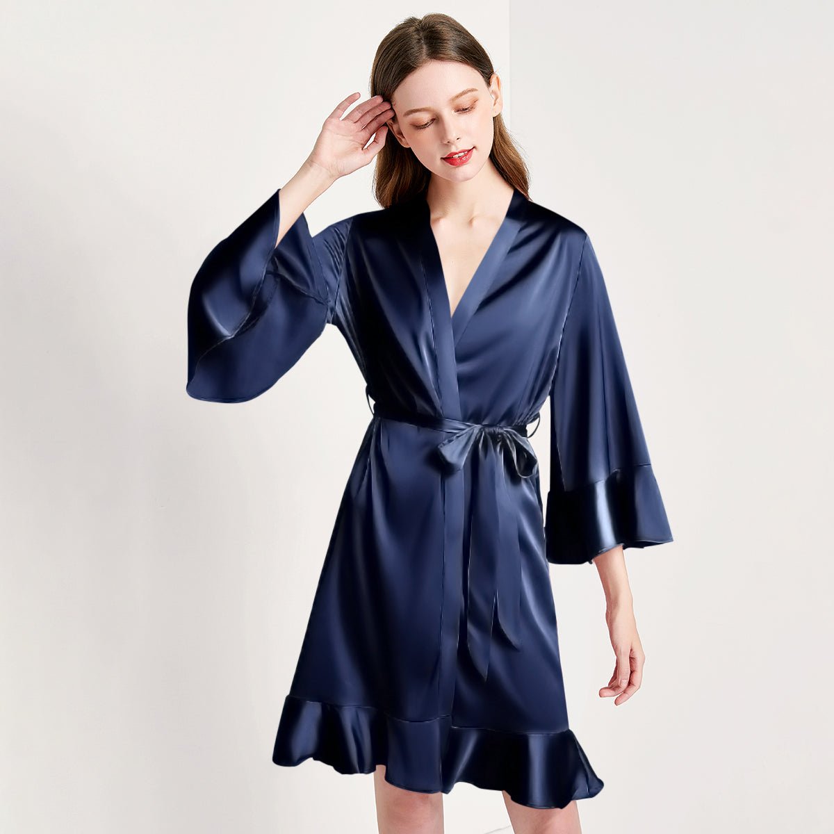 19 Momme Womens Silk Nightgown & Ruffle Robe Set Elegant Silk Sleepwear For Summer - slipintosoft