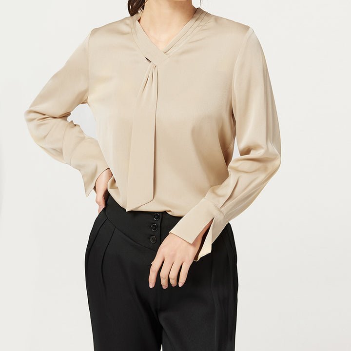 Blusa de seda clásica de 22 mm Top de manga larga 100% seda para mujer Camisa de seda