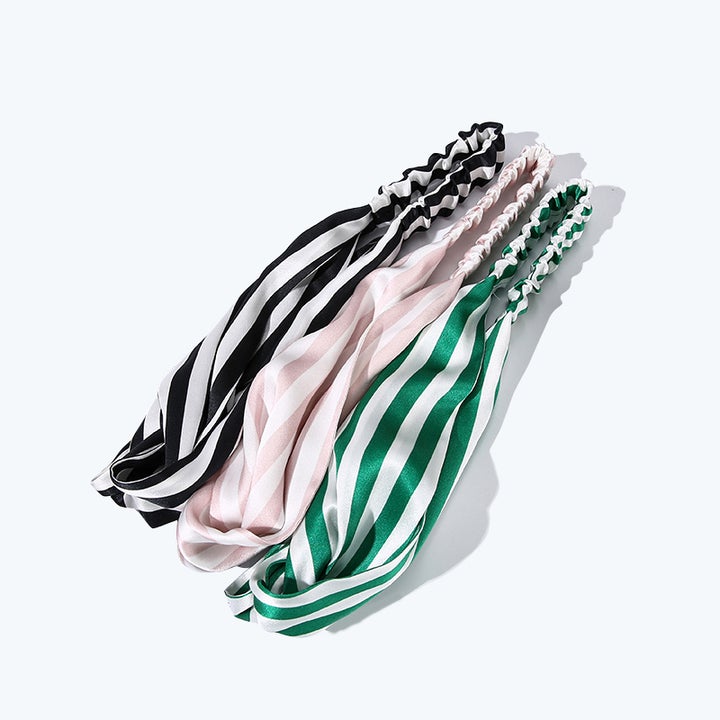 100% Mulberry  Black and white stripes Silk HeadBand For Ladies -  slipintosoft