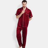Conjunto de pijamas de seda de lujo para hombre, ropa de dormir de seda de manga corta con 100 pantalones de seda