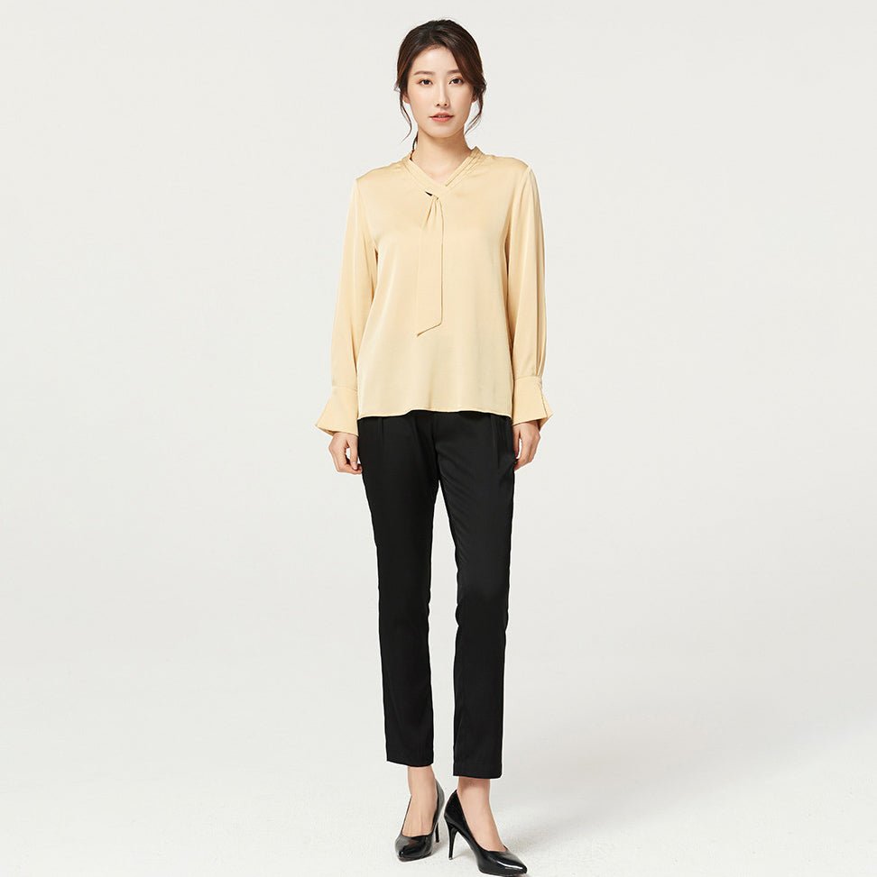 Blusa de seda clásica de 22 mm Top de manga larga 100% seda para mujer Camisa de seda