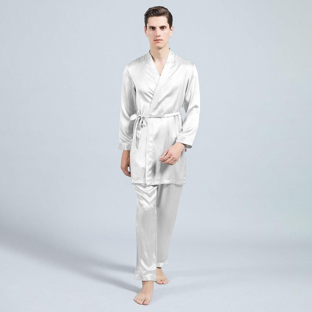 Conjunto de pijama de seda para hombre de manga larga de 22 mm Conjunto de bata y pantalón de 2 piezas PJS de seda de morera 100%