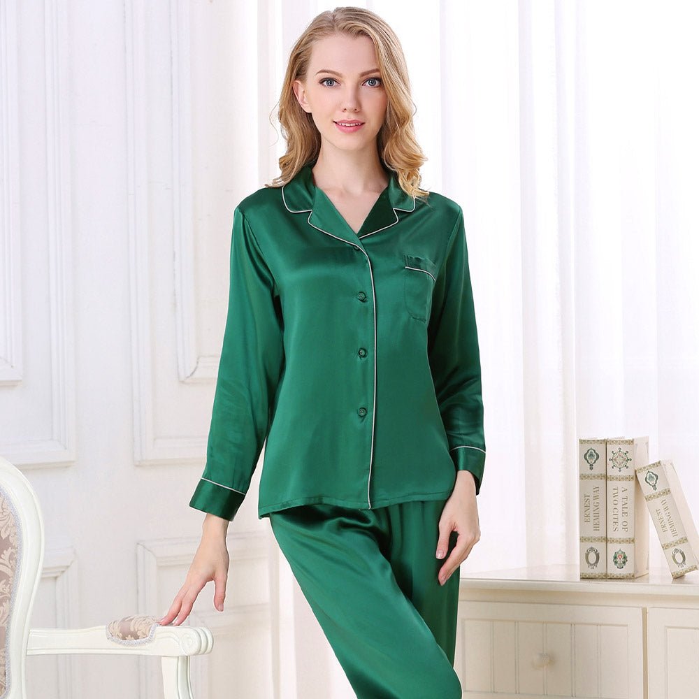Best Women's Silk Pajamas Long Mulberry Silk Pjs Real Pure 100% silk Sleepwear - slipintosoft