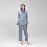 Los mejores pijamas de seda de color sólido para mujer, pijamas largos de seda de morera, ropa de dormir de seda 100%