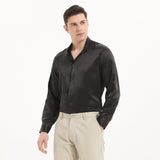 Camisa de seda de 22 momme con cuello alto de lujo para hombre Top de manga larga con botones ocultos de seda 100%
