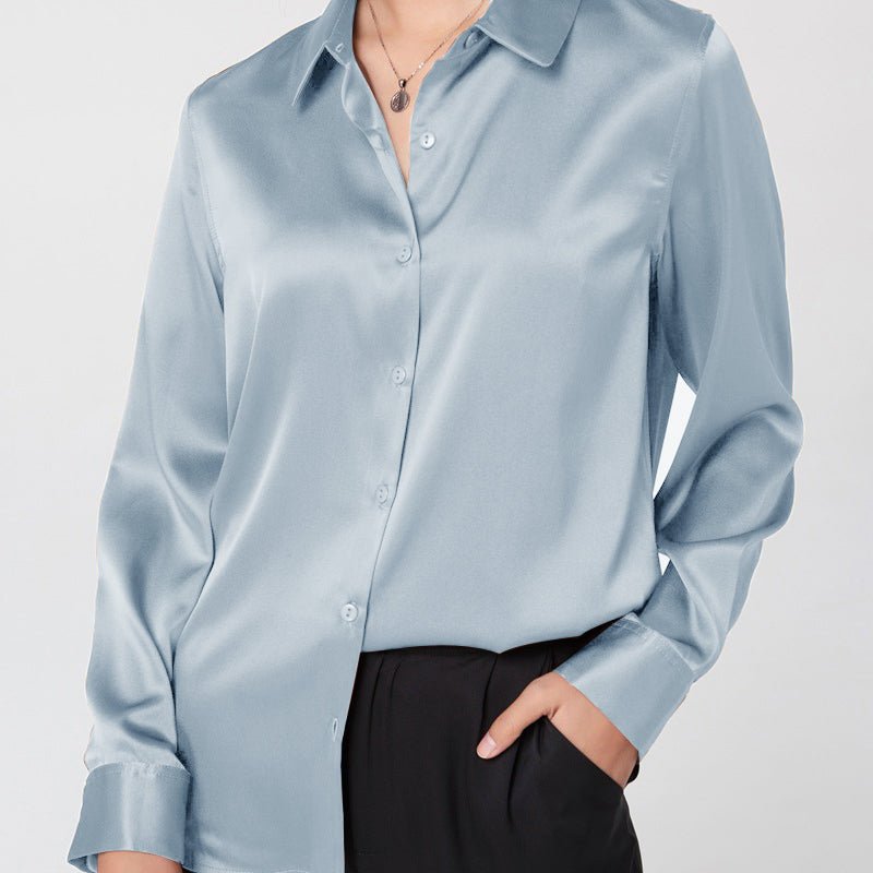 Blusa de seda para mujer 100% seda pura mangas largas Tops lisos y frescos