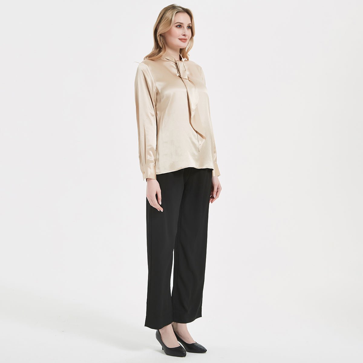 Blusa de seda elegante para mujer de 22 MM, camisa de seda de manga larga de seda pura 100%