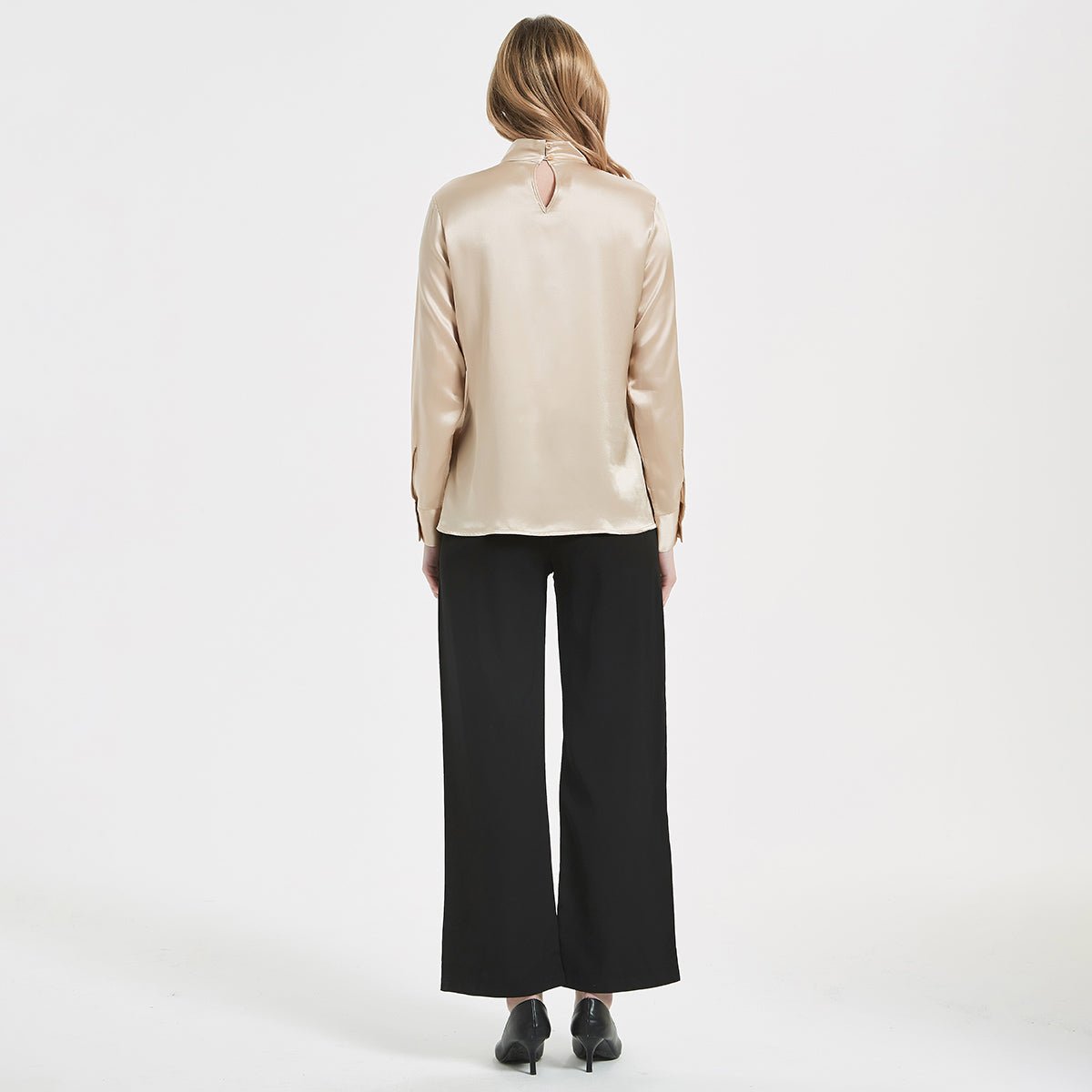 Blusa de seda elegante para mujer de 22 MM, camisa de seda de manga larga de seda pura 100%