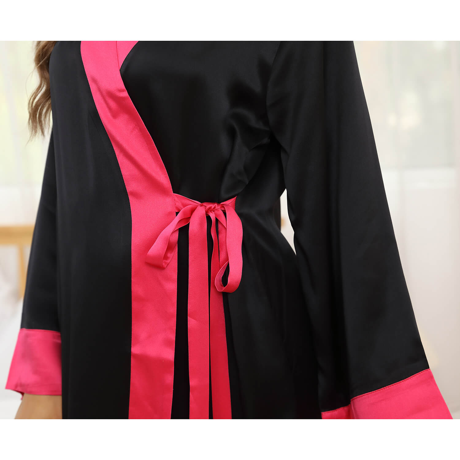 Ladies' Short Silk Kimono Robe with Belt for Women Silk Bath Robes - slipintosoft