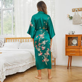 Long Silk Kimono for Women Cherry Blossom Printing Ladies Luxury Mulberry Silk Robe - slipintosoft