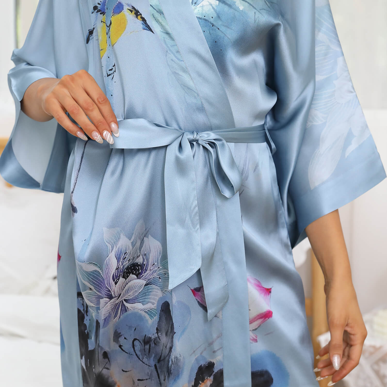Long Silk Kimono for Women Luxury Silk Bathrobe - slipintosoft